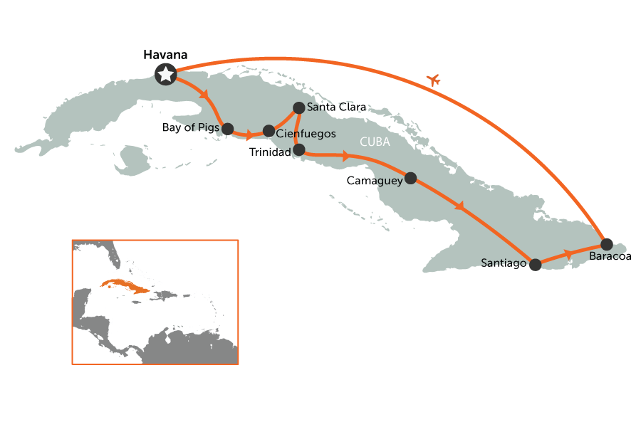 15 Day Original Cuba tour | map