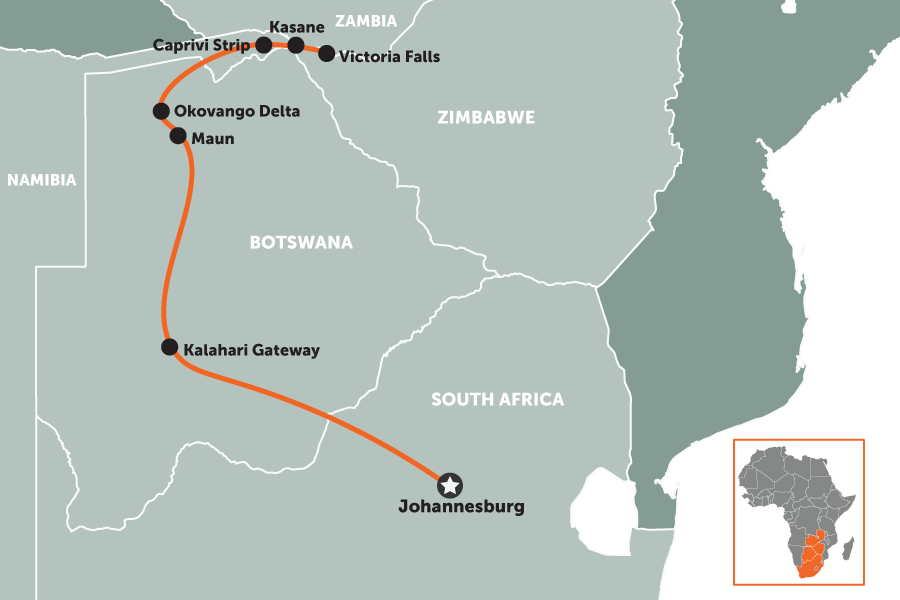 Okovango Delta und Chobe Weg Karte