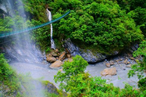 Hanging bridge over Taroko Gorge in Taiwan