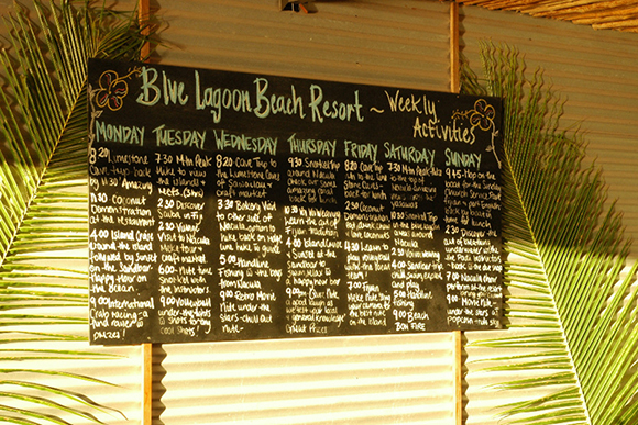 Activities board, Blue Lagoon Resort, Fiji