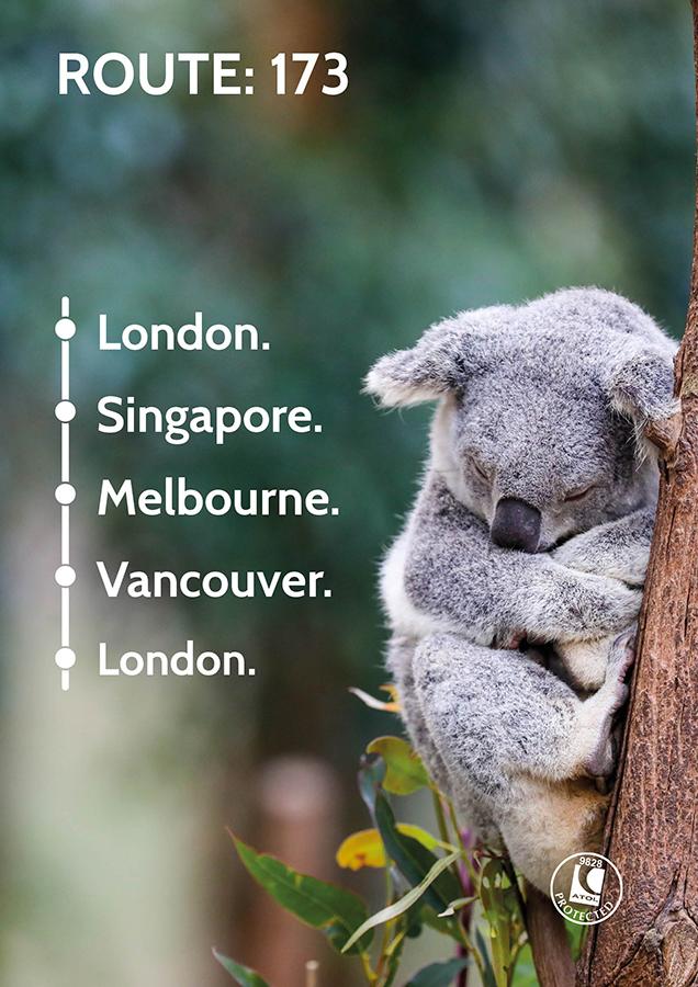 Travel Nation Flight Route 173 | London - Singapore - Melbourne - Vancouver - London