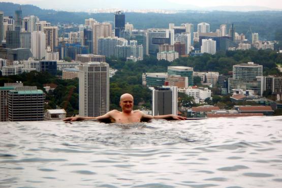 Enjoying the benefits of the infinity pool at the Marina Bay Sands, Singapore