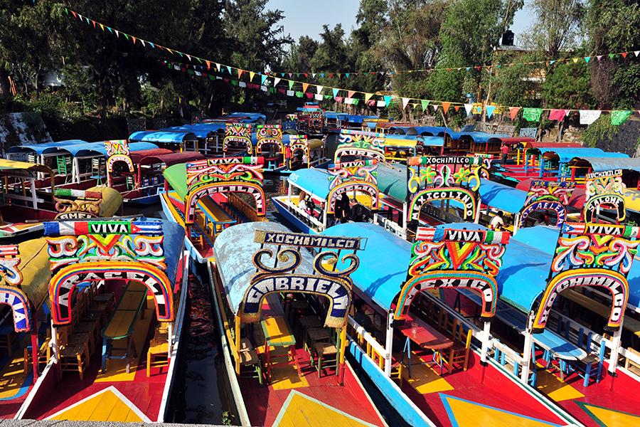 Colourful boats, Xochimilco, Mexico