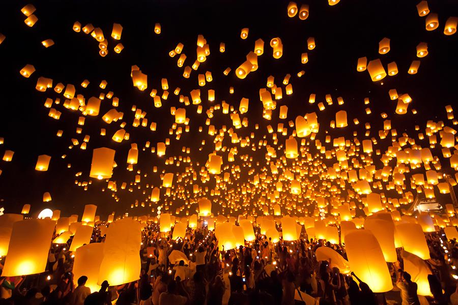 Floating lanterns, Northern Thailand